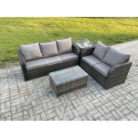 Fimous 5 Seater Rattan Wicker Garden Furniture Patio Conservatory Sofa Set with Rectangular Coffee Table 3 Seater Sofa Love Sofa Side Table (1/5)