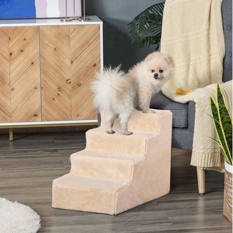 Escalier pour animaux 4 marches avec housse amovible, aide d’accès stable pour chien ou chat, beige, 60 x 35 x 44 cm - CHICFURN (1/5)