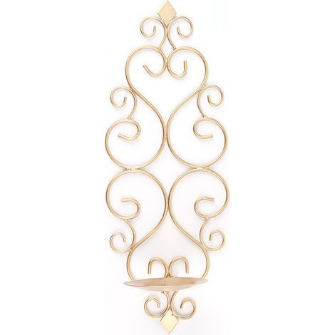 Set di 2 Portacandele da Parete in Metallo, Porta Candele Murale per Camera da Letto, Bagno e Soggiorno, Decorazione Oro (1/2)