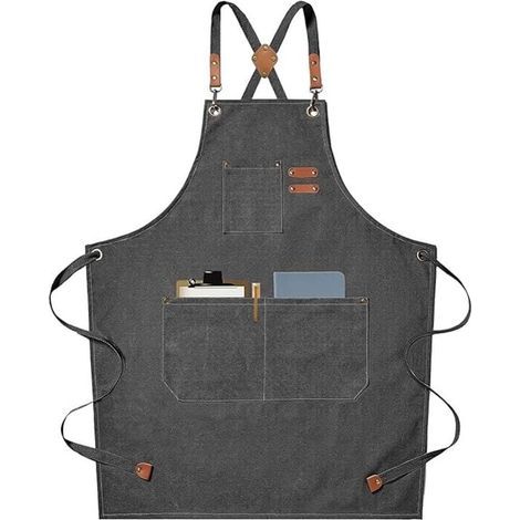 Tablier De Chef Professionnel En Toile Croisée Avec Poches Pour Cuisine Homme Femme Gris (1/4)