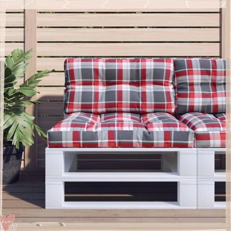 Coussins de palette - VINGVO - À carreaux - Lot de 2 - Rouge - Polyester résistant UV et eau (1/5)