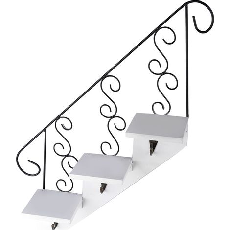 1 Étagère murale, bois, 3 niveaux escalier, crochets métal, rangement intérieur (1/5)