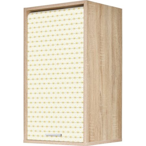 Meuble haut de cuisine à rideau 40 cm chêne imprimé jaune - COOK (1/4)