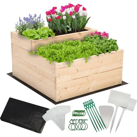 MODO24 Carré potager surélevé en bois, 2 niveaux en cascade, 36x60x63 cm, jardin/terrasse, kit jardinier inclus, naturel