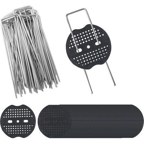 Lot de 50 Piquets de Sol Galvanisés (150 x 40 mm, Ø 2,5 mm) + 50 Rondelles en Plastique – Sardines Antirouille pour Fixation de Membrane Anti-Mauvaises Herbes, Tissu Géotextile, Pelouse, Bâche (1/5)