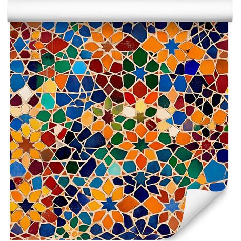 Papier peint mosaïque mexicaine or, bleu et rouge 50x1000 cm (1/5)