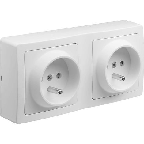 1 Prise Murale Double, Installation En Saillie, Rénovation Électrique, Blanc, 140x70x39,6 Mm (1/4)