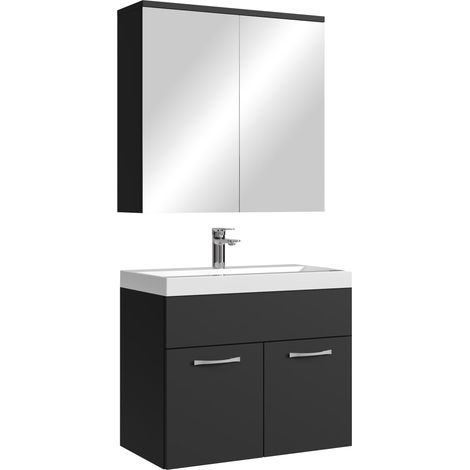 Badplaats Mobile Bagno Montreal 60 x 35 cm - Nero Opaco - Lavabo con Mobile Sottolavabo e Specchio Contenitore (1/5)
