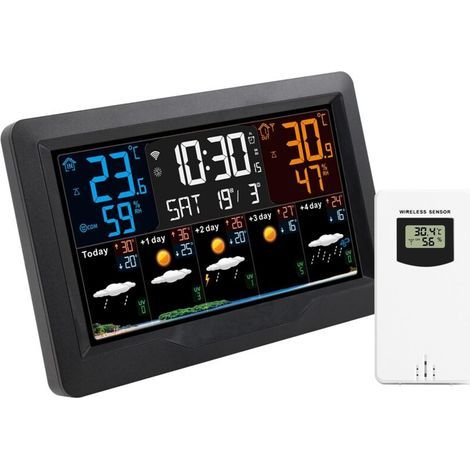 Station Météo Intérieur Extérieur Sans Fil - Connectée WIFI avec Prévisions 5 Jours, Écran 4 Luminosités Réglables, Capteur Temps Thermomètre Hygromètre,Réveils (1/5)