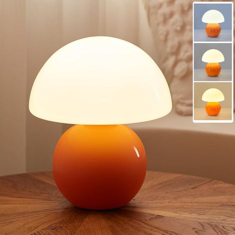 Lampe de table champignon, lampe de chevet à intensité variable, lampe artistique à base en céramique, lampe de bureau d'ambiance, 3 modes d'éclairage (1/5)