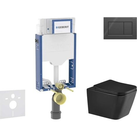 Geberit Kombifix - Conjunto de instalación empotrada, inodoro Arkas I y asiento softclose,pulsador Sigma20, negro brillante/negro mate SANI15CA5511