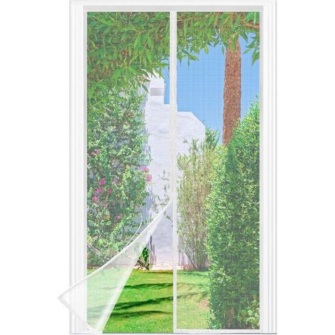 Moustiquaire Porte Fenêtre, 90 x 220 CM - Maille Fine BLANC Rideau Anti Mouche, Se Ferme Tout Seul, La Bande Ve1cro au Sommet du Volet Magnétique a Été Élargie à 3,8 CM (1/5)