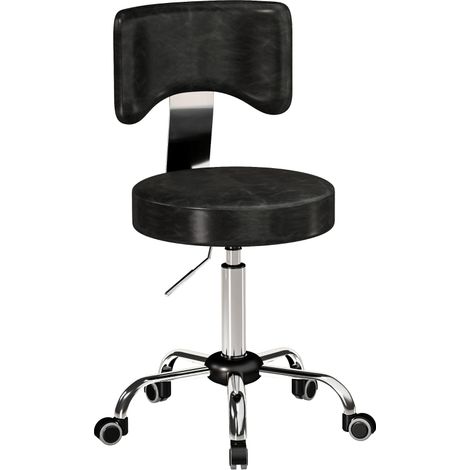 Fauteuil de salon - Tabouret à roulettes, chaise de salon réglable en hauteur, en similicuir avec assise et dossier rembourrés, noir (1/5)