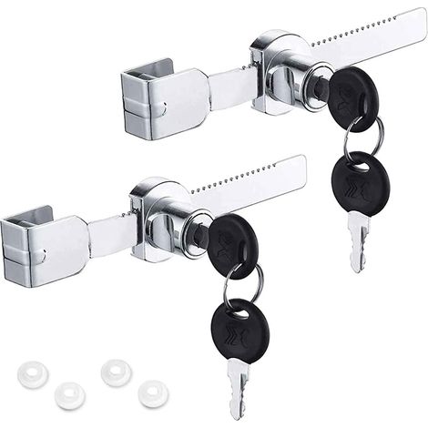 Cerradura genérica para puertas corredizas de vidrio, cerradura de trinquete cromada, con llave maestra, seguro para niños - Paquete de 2