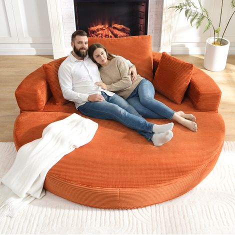Sofá cama plegable multifuncional de pana naranja con 3 cojines 173 x 176 cm (1/5)