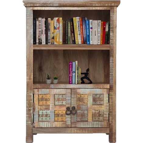 Aravali 2 Door Small Bookcase - Mango Wood - L35 x W85 x H123 cm - Distressed Finish