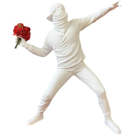 ORION91 ESTATUA RESINA BANKSY LANZADOR FLORES BLANCO 21 X 18 X 5 CM - SPAZIOLUZIO