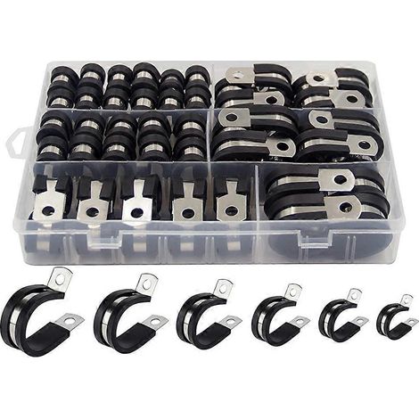 Kit d'assortiment de serre-câbles en acier inoxydable, recouverts de caoutchouc, isolés et rembourrés, pour câbles automobiles. (1/5)