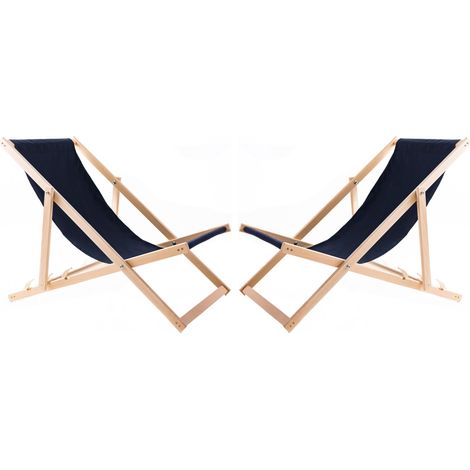 2 sdraio in legno con tessuto blu navy (1/4)