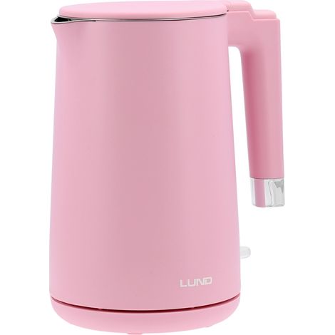 Bollitore elettrico Lund da 1,5 litri, rosa, con superficie fredda al tatto.