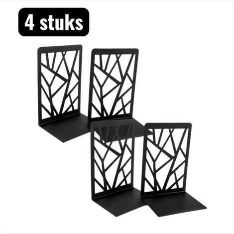 Lot de 4 serre-livres - Serre-livres minimalistes en métal - Design géométrique pour bureau et bibliothèque - Serre-livres robustes pour le bureau et la bibliothèque - Noir (1/5)