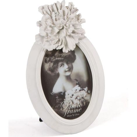 Porta foto ovale piccolo bianco con fiore, 14,5x23 cm (kit da 5)