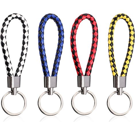Lot de 4 porte-clés en cuir tressé - Porte-clés de voiture multicolore - Court pour clés d'appartement - Unisexe pour homme et femme, multicolore, Reguläre Größe
