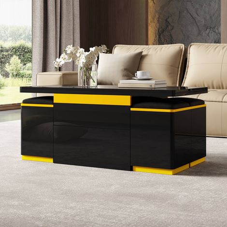 Table basse salon 100x50x43 cm noir brillant, extensible et rabattable, design multifonction (1/5)