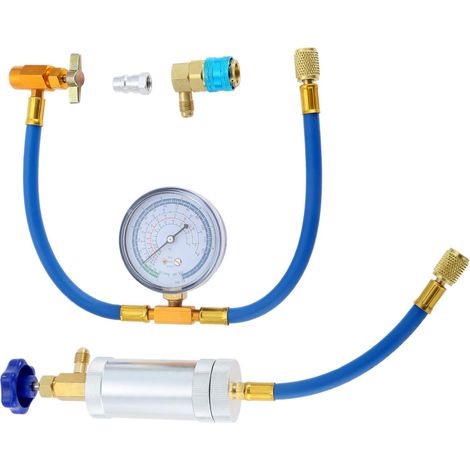 Öleinspritzset für Klimaanlagen, R134A-Kältemittel-Füllschlauch mit Manometer, Umrüstadapter von R12 auf R134A für HLK-Kältemittelsysteme