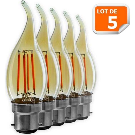 Lot de 5 Ampoules décorative led à filament Doré 4 watt (éq. 42 Watt) Culot B22 (1/2)