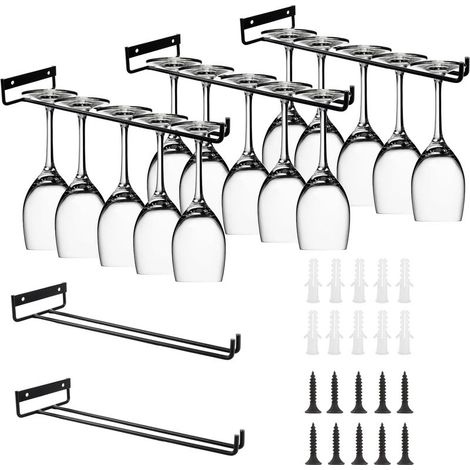 Lot de 5 Porte-Verres à Pied Suspendu 30 cm - Support Verre de Vin en Métal Noir avec Vis - Rangement Sous Placard pour Cuisine, Bar, Restaurant et Cave à Vin (1/5)