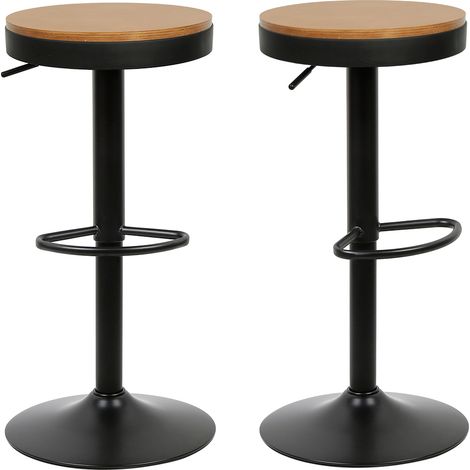Tabouret de Bar en Bois réglable en Hauteur Hauteur réglable Lot de 2 Tabouret de Bar Simple avec Dossier Chaise de Bar Vintage Rustique pivotant pour Jardin (Noir) (1/5)