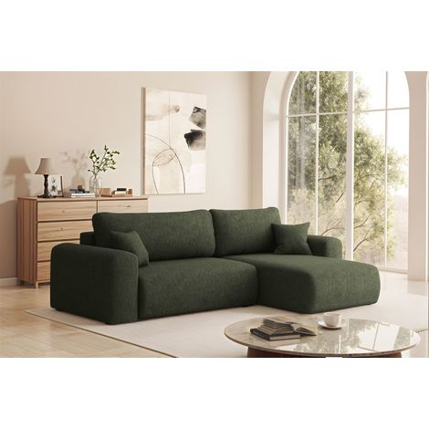 Ecksofa Schlafsofa FLORA Stoff Verita Dunkelgrün Ottomane Rechts