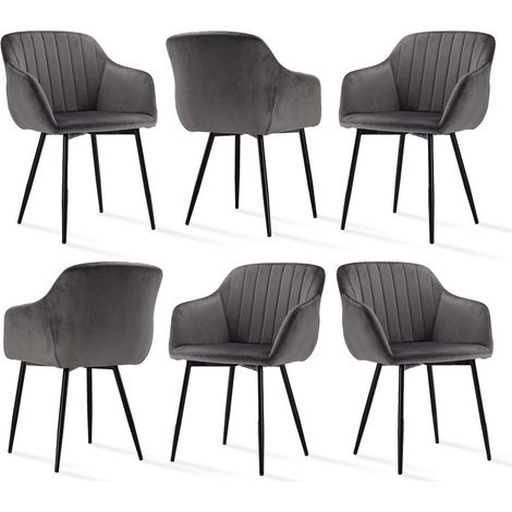 Goeurvant Minimalistische Esszimmerstühle mit breiter Sitzfläche und ergonomischen Armlehnen, Kombination aus Komfort und Eleganz - 6er Set - Dunkelgrau