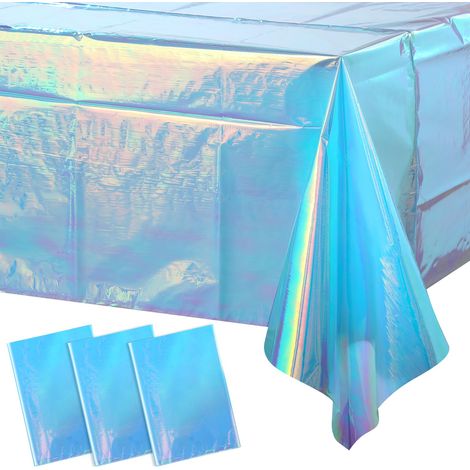 Lot de 3 nappes rectangulaires en Plastique Bleu irisé Brillant jetables au Laser - Décorations de fête pour Anniversaire, Mariage, Noël - 101,6 x 274,3 cm (1/5)