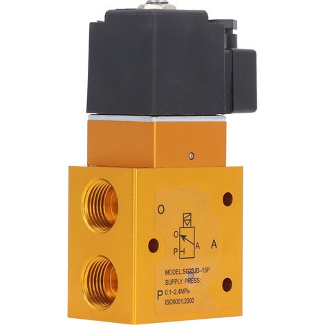 Soupape électromagnétique pneumatique G1/2 po, 3 voies 2 positions, pression de travail 0,1-2,4 MPa, guide intérieur, électrovanne DC24V (1/5)