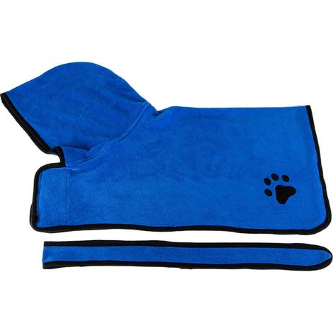 Peignoir serviette de bain pour chien avec ceinture capuche, super doux, bleu, M – DELKEVIC