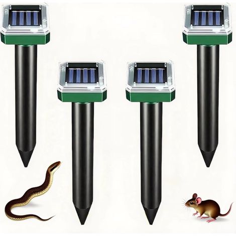 Répulsif à rats solaire 4 pièces - Répulsif à ultrasons contre les nuisibles - Répulsif à rats d'extérieur - Répulsif à oiseaux à ultrasons d'extérieur - Noir - 6,5 × 6,5 × 26,5 cm - Plastique noir (1/5)