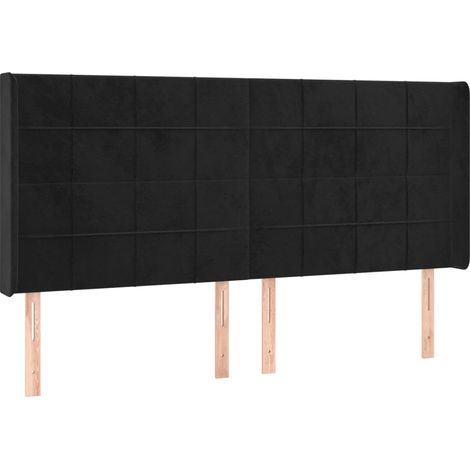 Testiera accessorio letto mobile camera da letto con bordo laterale 203 x 16 x 118/128 cm Tessuto velluto nero TDL0204499