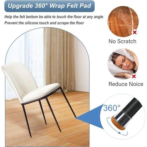 Protections pour pieds de chaise, lot de 20, petits protège-sols transparents en silicone, avec revêtement en feutre, embouts en silicone pour pieds de chaise, diamètre 14-20 mm (1/3)