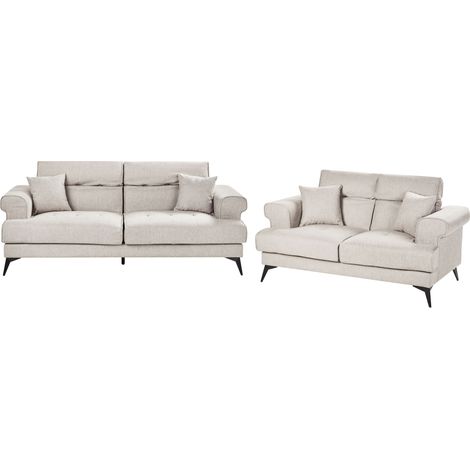 Conjunto moderno de sala de estar Sofás de tela de 2 y 3 plazas con reposacabezas ajustables gris pardo Skive (1/5)