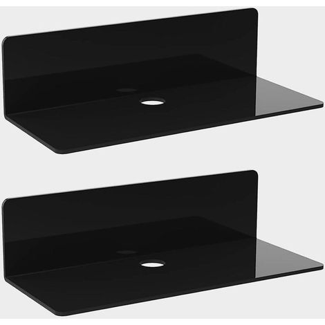 Set of 2 floating acrylic wall shelves, 23 x 9.5 cm, self-adhesive and drill-free, with cable clips. Small shelves ideal for the office, bathroom, or kitchen. - AquaFor (1/5)