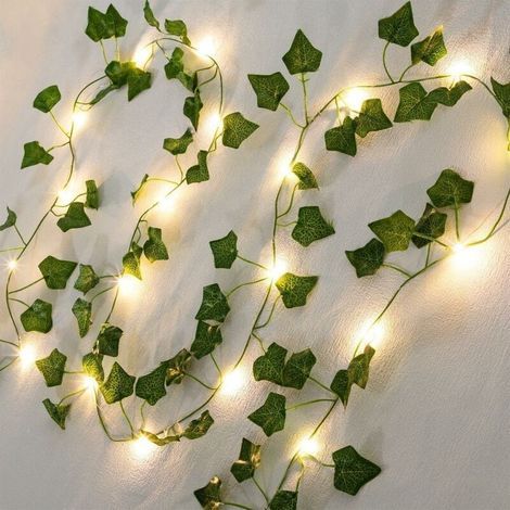 Guirlande lumineuse solaire,2m Guirlande de lierre artificiel,plantes suspendues avec 20 LEDs Guirlande lumineuse solaire extérieure,8 modes,étanche Fausses feuilles de lierre (1/5)
