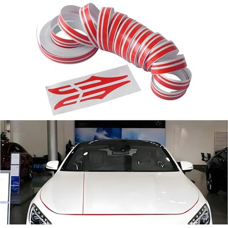 Autocollant De Bande De Capot De Voiture, Decal Décoration Universels Auto Racing, Autocollants Capot étanche Bande Coffre, Decal Décoration Pour Voitures Véhicules(Rouge) (1/5)