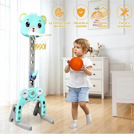 Support de Basket Multifonctionnel avec Panier de Basket Hauteur Ajustable, But de Football et Anneau à Lance, Vert (1/5)