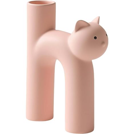 Vase en Forme de Chat Céramique - Décoration Minimaliste Animal Mignon en Forme de H pour Pièce Maîtresse, Home Office, Table - Style Nordique Bohème (Rose) (1/5)