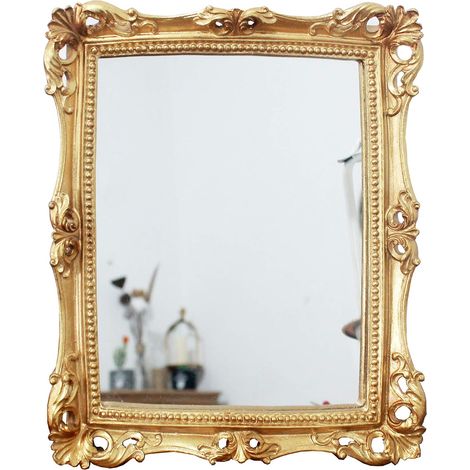 Vintage Decorative Mirror 24 x 28 cm, Square Antique Gold Wall Mounted Table Makeup Mirror (1/5)