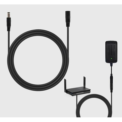 Câble d'Extension DC 3m Compatible avec AVM Box 7590, 7580, 7582, 7560, 3490, 6590, 6490, 6430, 4040, 4020 - Rallonge d'Alimentation pour Routeur WLAN, Connecteur 2.5 x 5.5 mm, Noir (1/5)