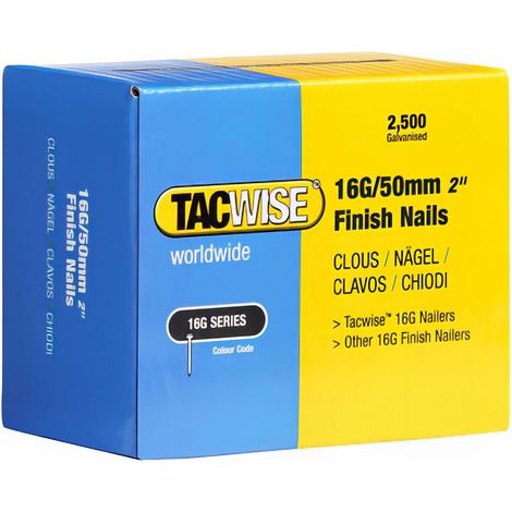 Tacwise – Clous de finition 2500 pièces 16G L. 50 mm – Galvanisés pour bois dur – SKU 298 – Pour cloueurs électriques et pneumatiques (1/3)