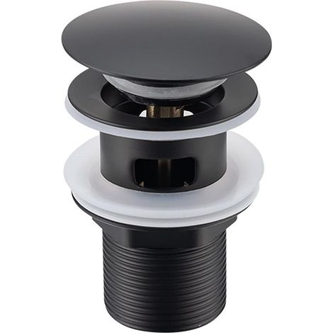 Bonde de Lavabo Noir avec Trop-Plein, Bonde de Lavabo Pop Up Noir Universelle, Bonde de Vidage avec Trop-Plein, Bonde de Vidange avec Trop-Plein, Bonde Pop Up Automatique pour Vasque a Poser, (1/5)